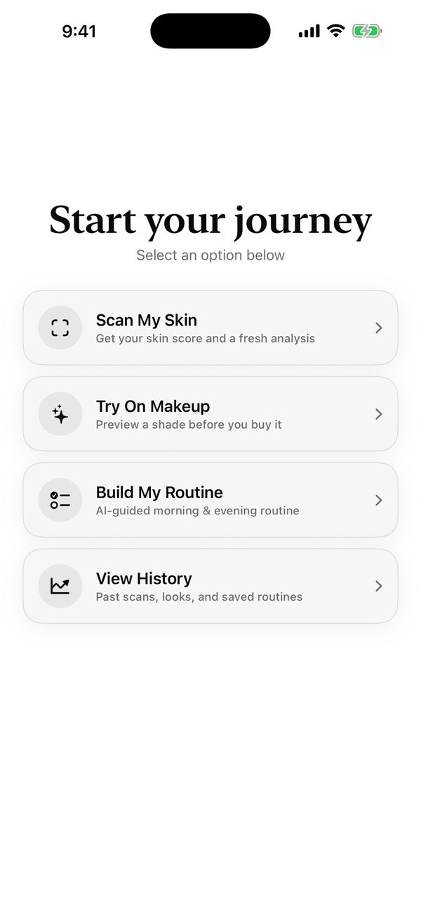 Home screen: scan, try on, routine and history