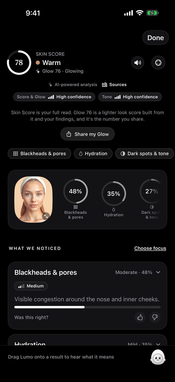 Results screen in dark mode
